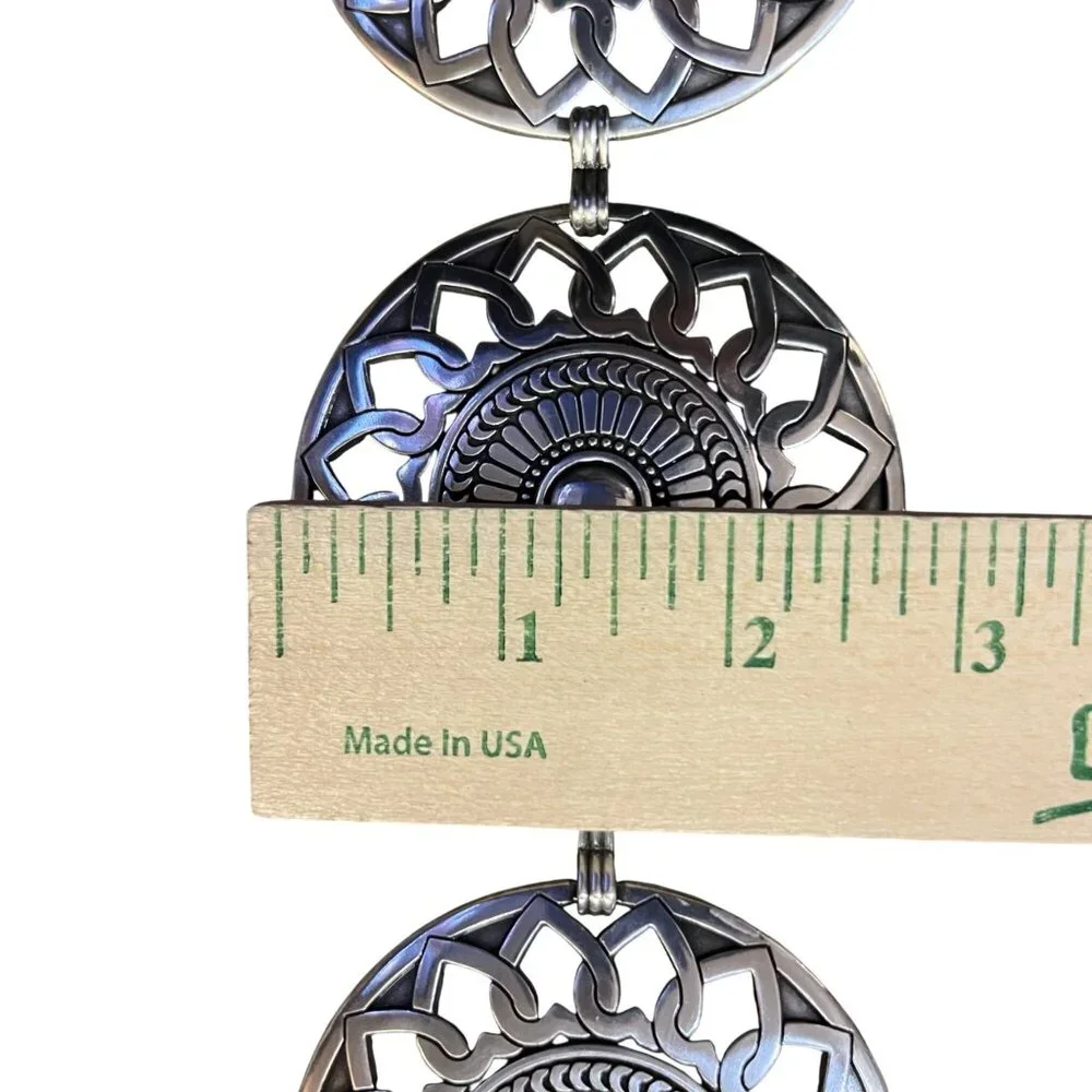 Black Faux Leather Concho Belt Womens 4/6? Boho Southwest Silver Tone Used Y2K - Picture 9 of 16